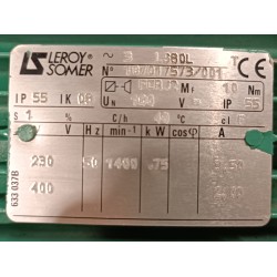 Réducteur avec frein occasion Leroy Somer LS80L 0,75 kW 1400/72,5 tr/min