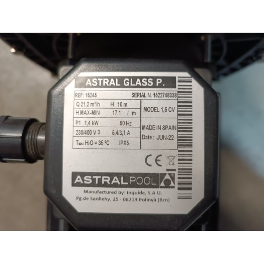 Pompe de filtration ASTRAL GLASS PLUS Tri 20m3/h