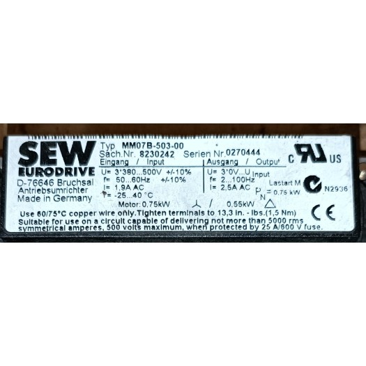 VARIATEUR OCCASION SEW  MM07B-53-00 400 V / 1,9A / 50 Hz